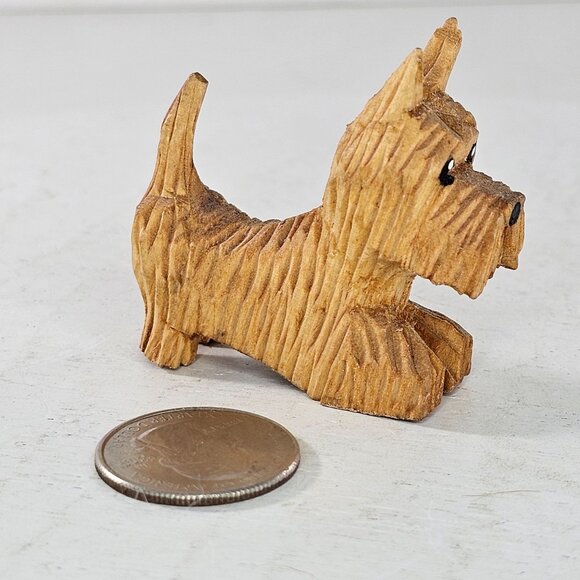 Hand Carved Wooden Dog Figurine Scottish Terrier Design Playful Pose Red Tongue - Picture 8 of 8